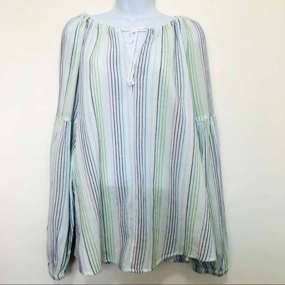 GAP White Multi Color Stitching Bell Sleeve Top - Picture 1 of 11